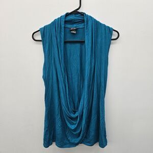 Dots Y2K Sleeveless Blouse Top Teal Size Medium (A58)